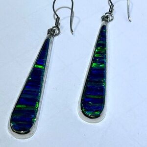 Sterling Silver 925 Blue Green Fire Opal Tear Drop Earrings